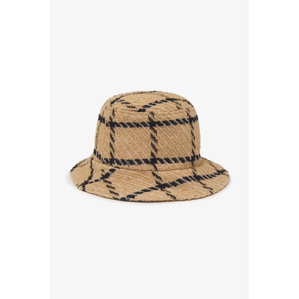 Anine Bing Cleo Bucket Hat Womens Size M/L Tan Black Plaid Tweed Wool Blend
